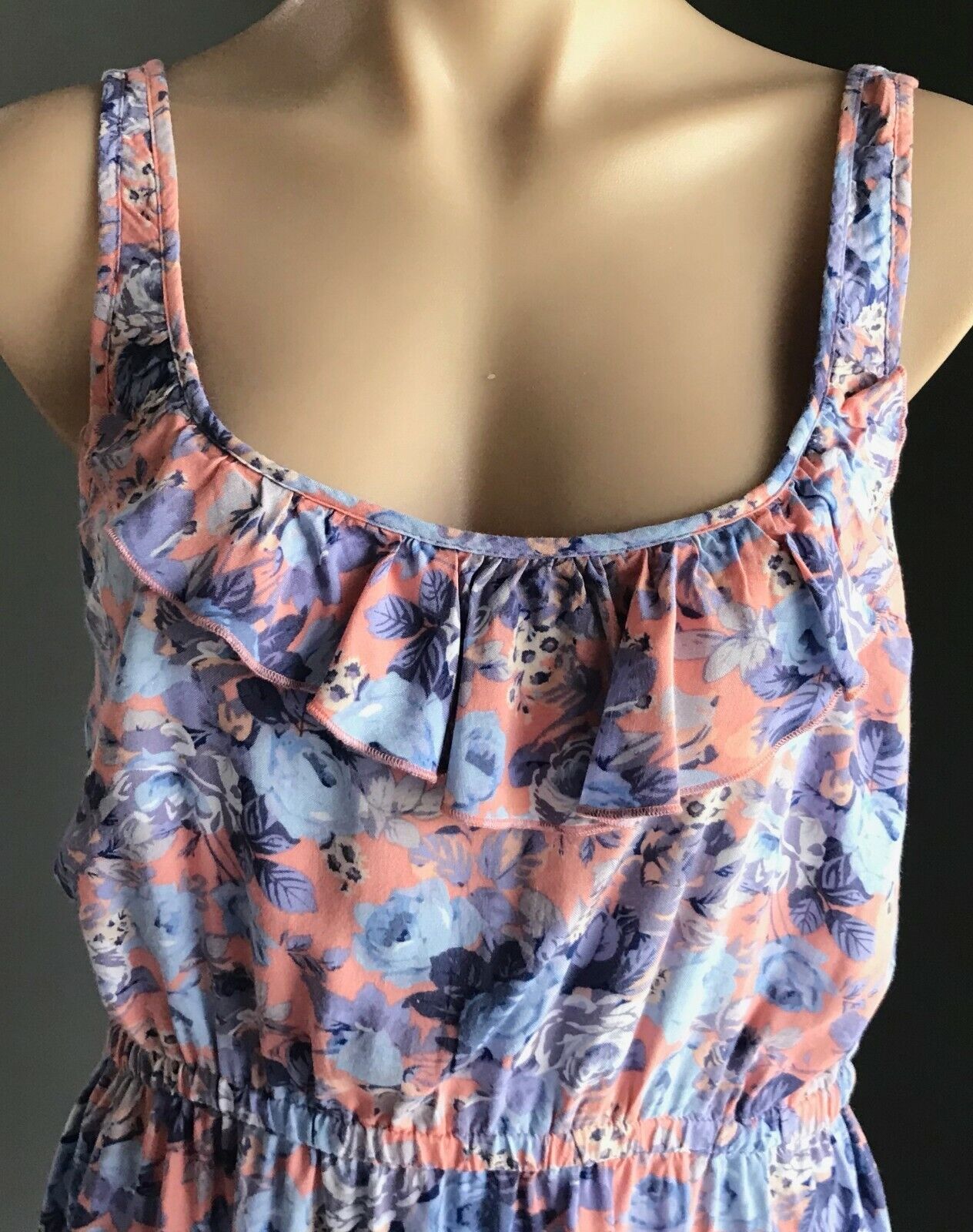DRESS ME UP Mini Dress Coral Red Blue Floral Elastic Waist Size S 10 NEW Sun