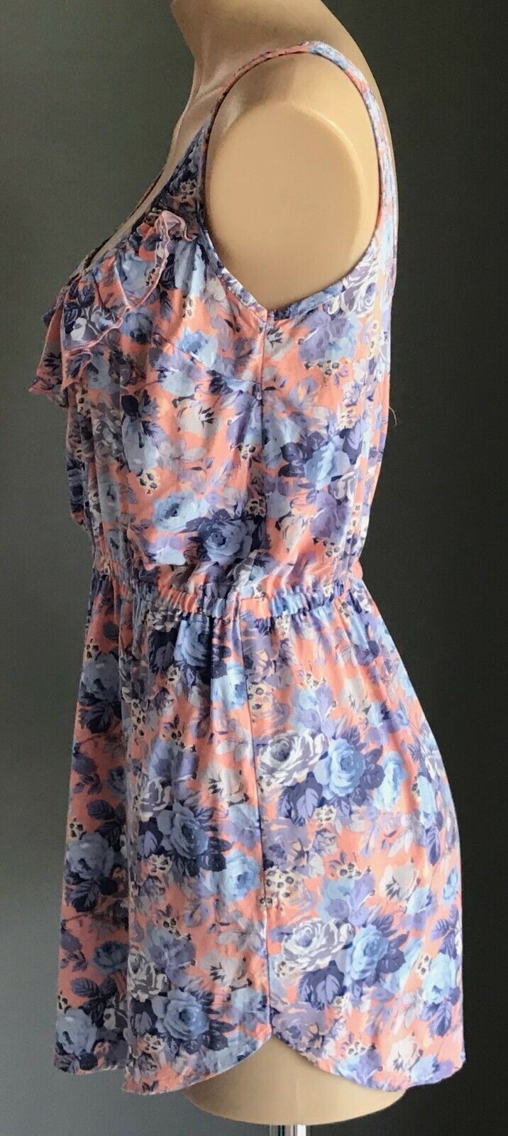 DRESS ME UP Mini Dress Coral Red Blue Floral Elastic Waist Size S 10 NEW Sun