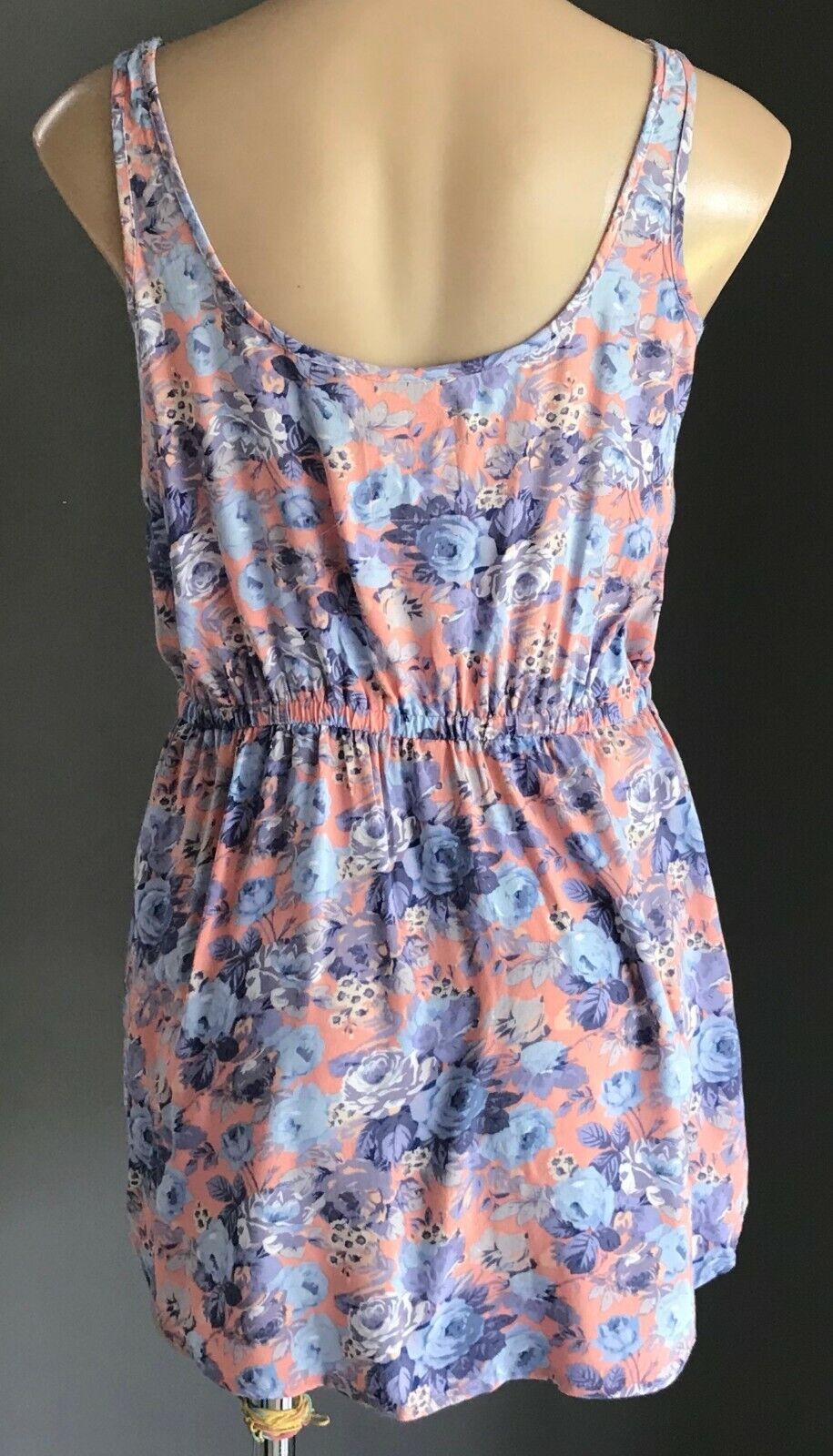 DRESS ME UP Mini Dress Coral Red Blue Floral Elastic Waist Size S 10 NEW Sun