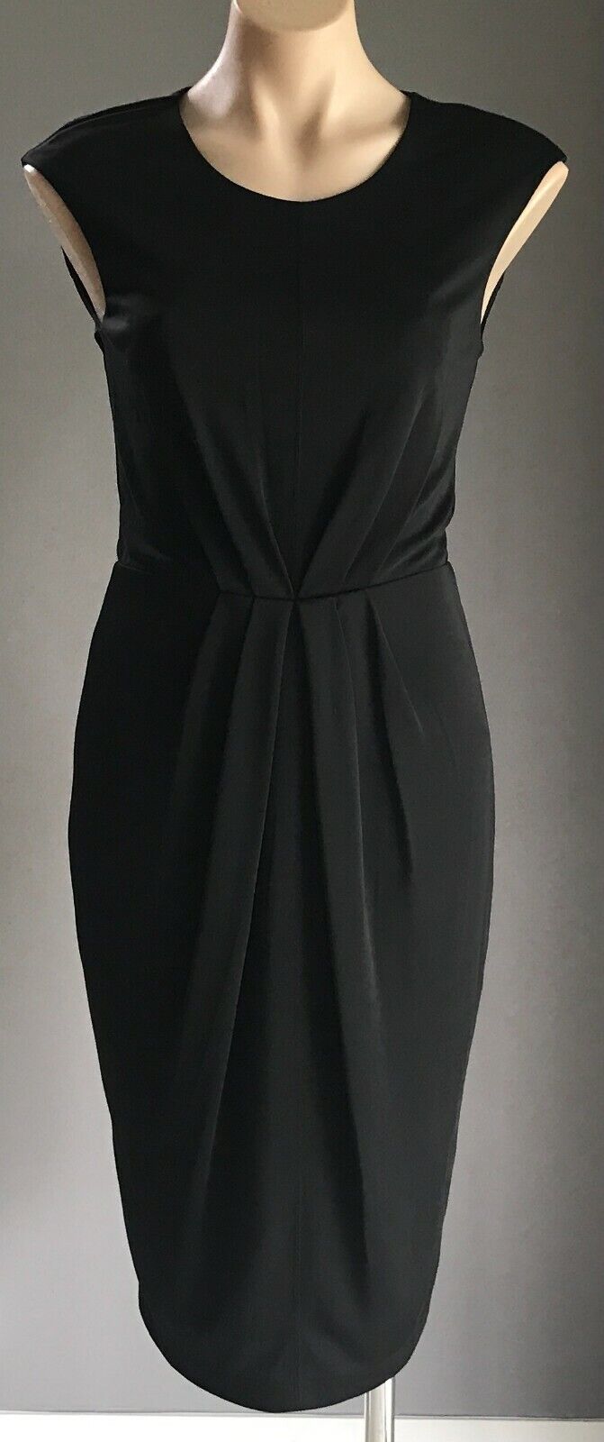 TRENERY Sheath Dress Black Sleeveless Gathered Midi Length Stretch Size XS 10