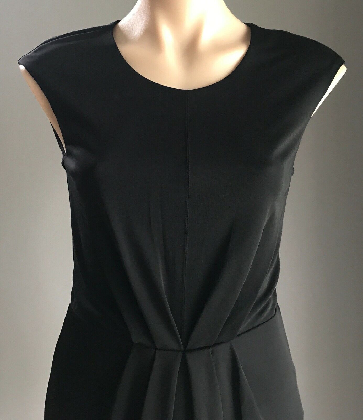TRENERY Sheath Dress Black Sleeveless Gathered Midi Length Stretch Size XS 10