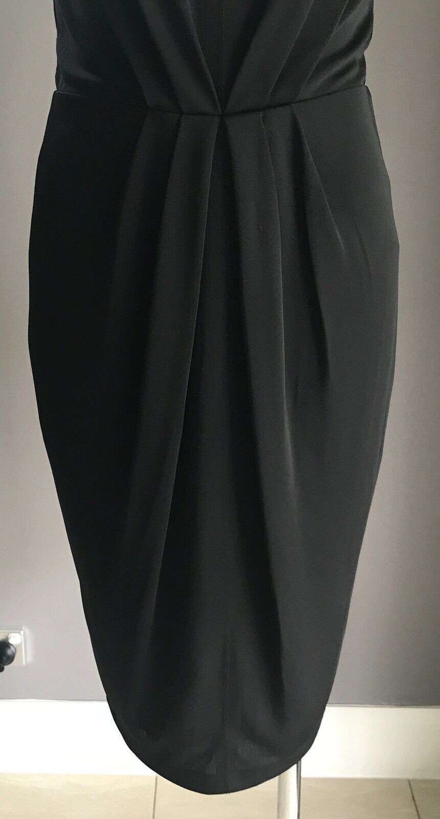 TRENERY Sheath Dress Black Sleeveless Gathered Midi Length Stretch Size XS 10