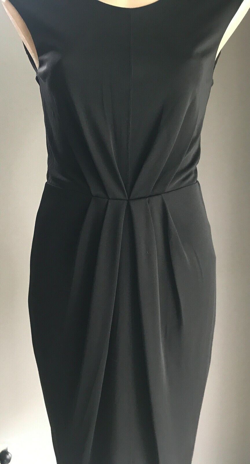 TRENERY Sheath Dress Black Sleeveless Gathered Midi Length Stretch Size XS 10