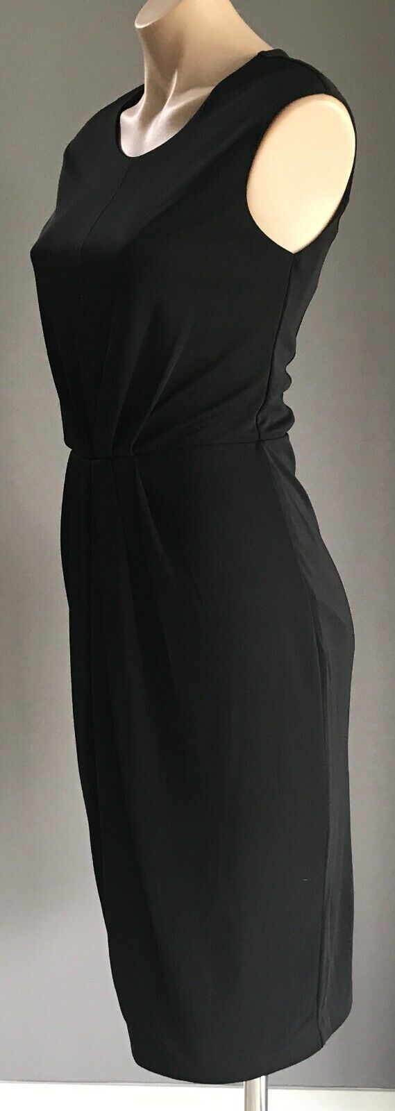 TRENERY Sheath Dress Black Sleeveless Gathered Midi Length Stretch Size XS 10