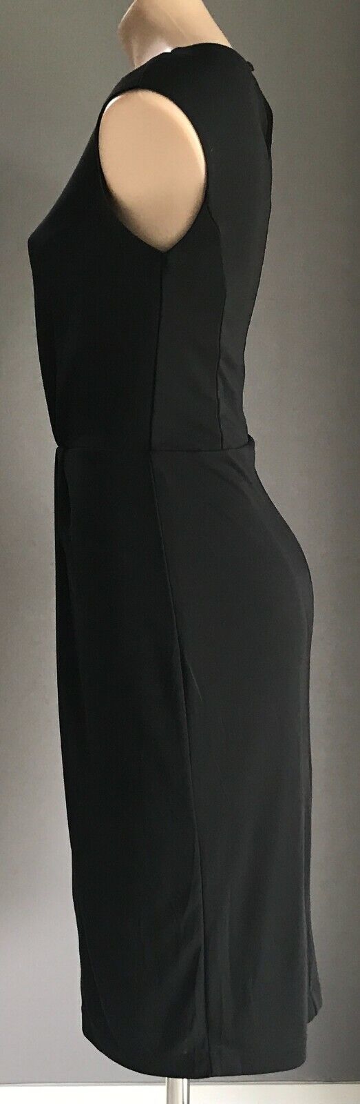 TRENERY Sheath Dress Black Sleeveless Gathered Midi Length Stretch Size XS 10