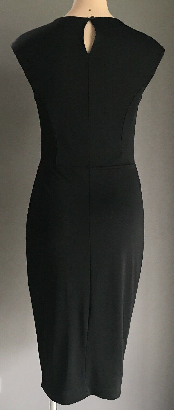 TRENERY Sheath Dress Black Sleeveless Gathered Midi Length Stretch Size XS 10