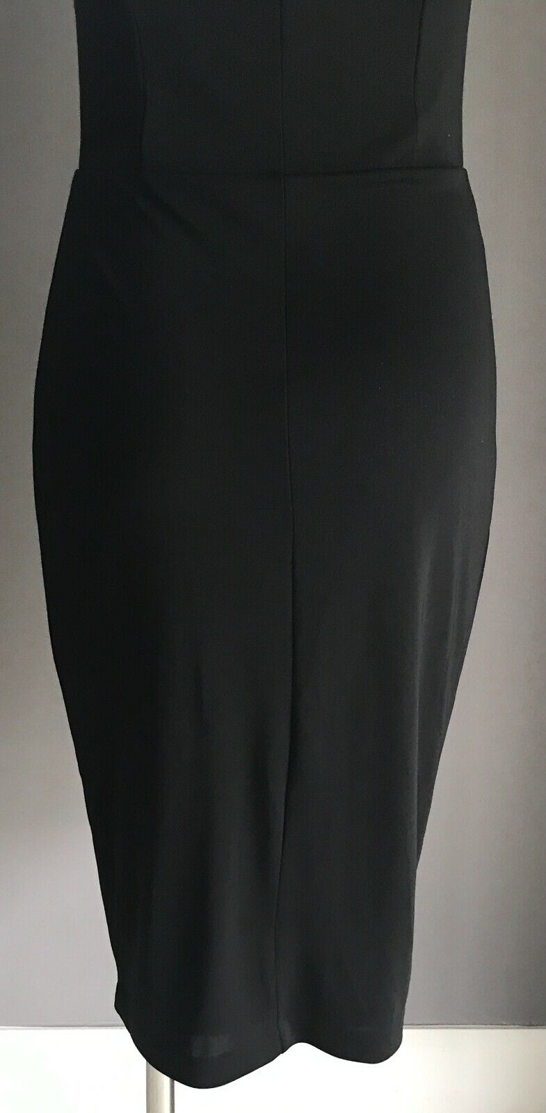 TRENERY Sheath Dress Black Sleeveless Gathered Midi Length Stretch Size XS 10