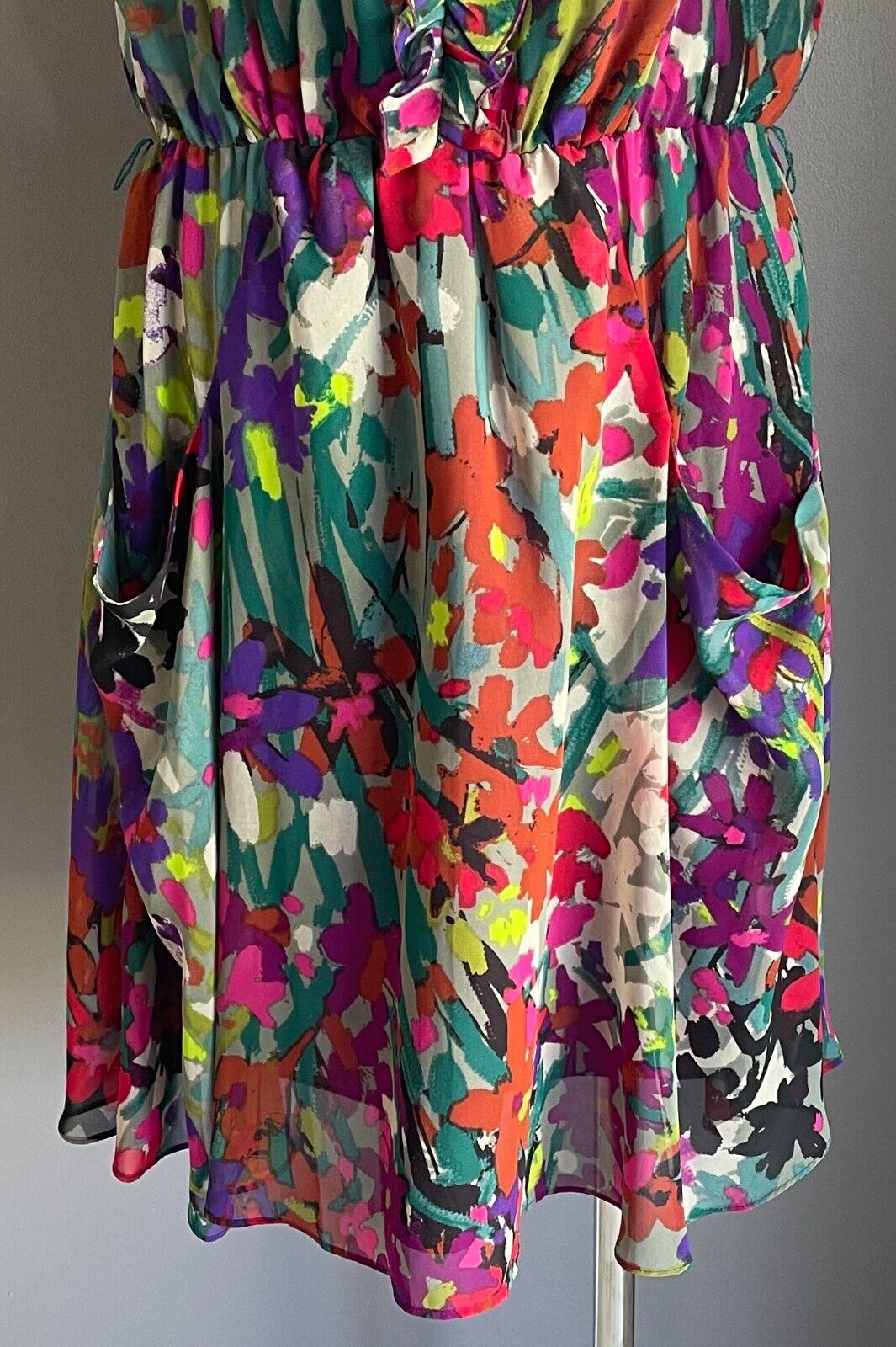 NINE &CO Watercolour Print Sleeveless Ruffle Trim Elastic Waist Dress Size 10