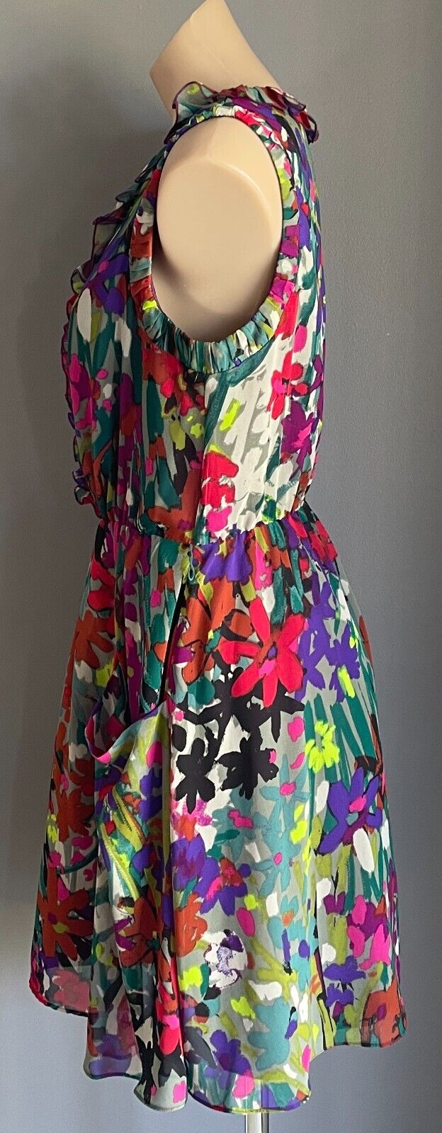 NINE &CO Watercolour Print Sleeveless Ruffle Trim Elastic Waist Dress Size 10
