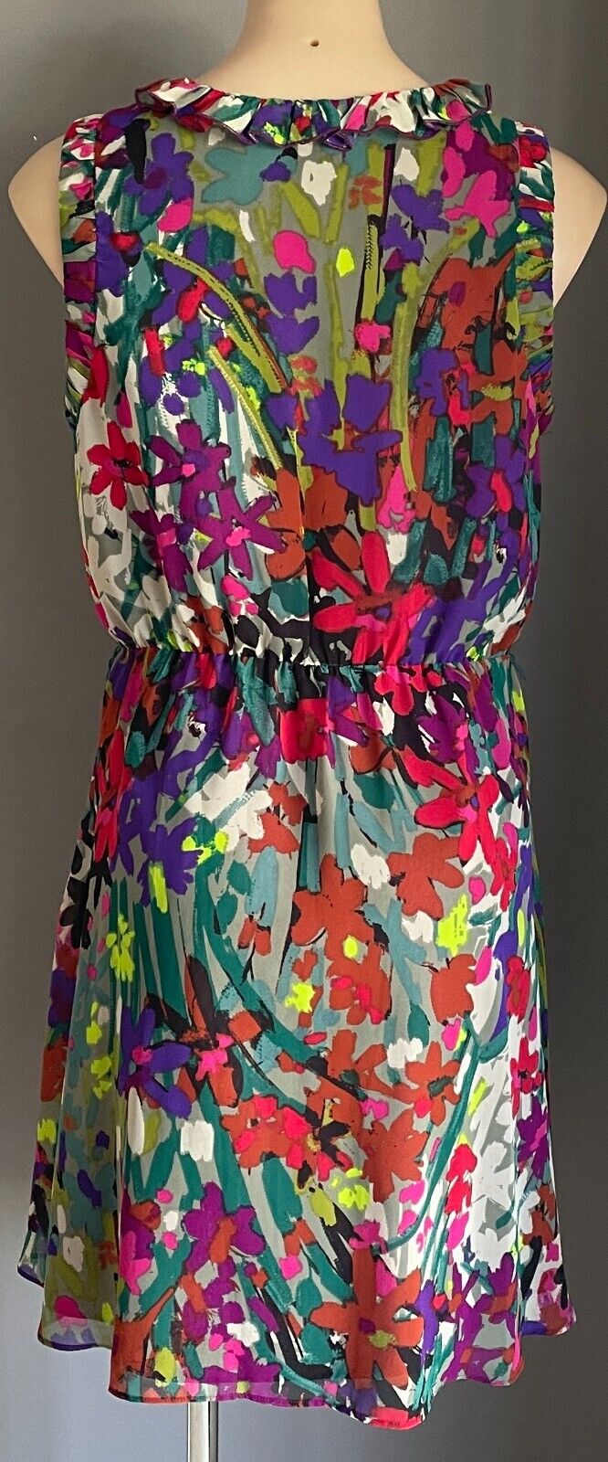 NINE &CO Watercolour Print Sleeveless Ruffle Trim Elastic Waist Dress Size 10