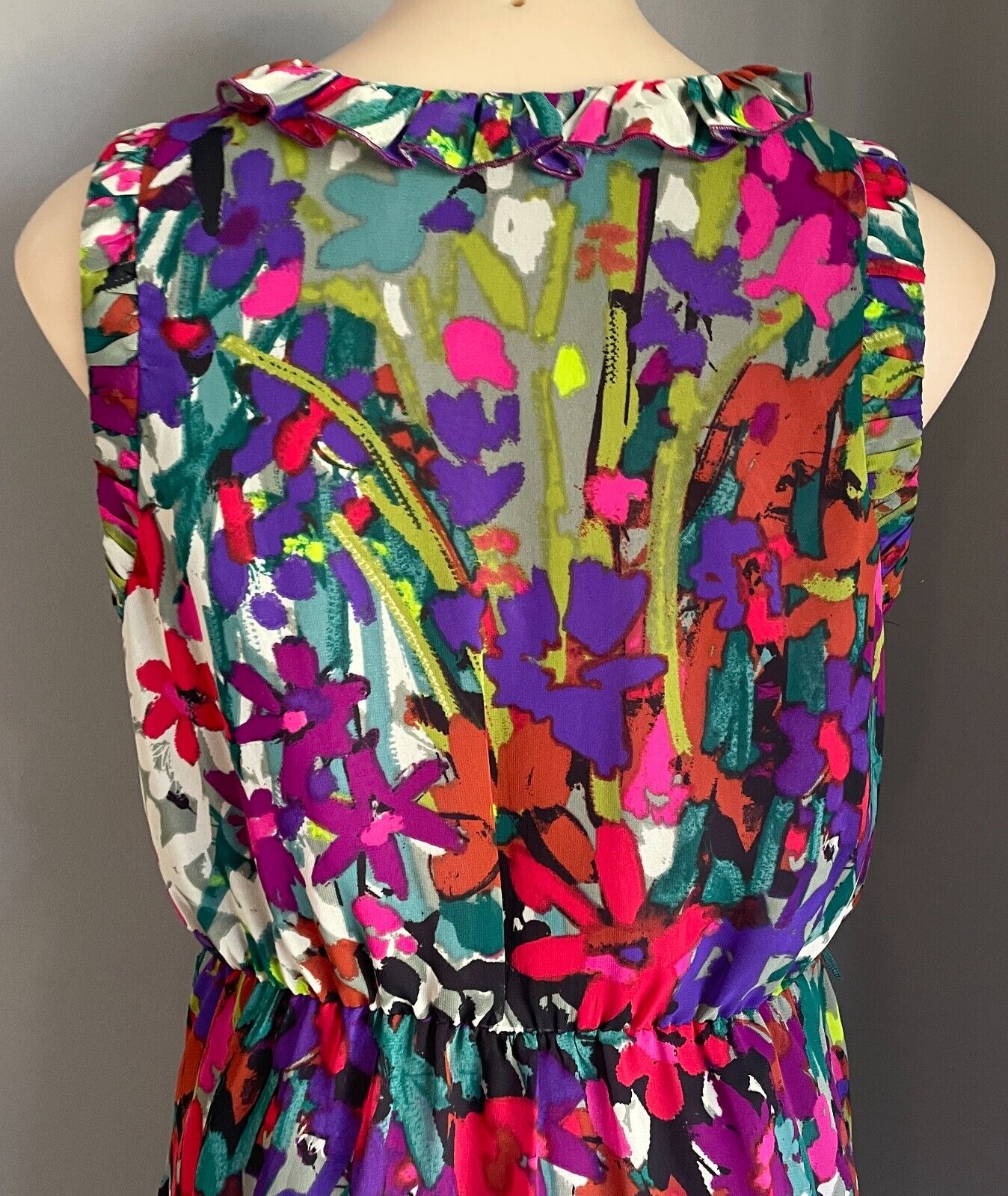 NINE &CO Watercolour Print Sleeveless Ruffle Trim Elastic Waist Dress Size 10