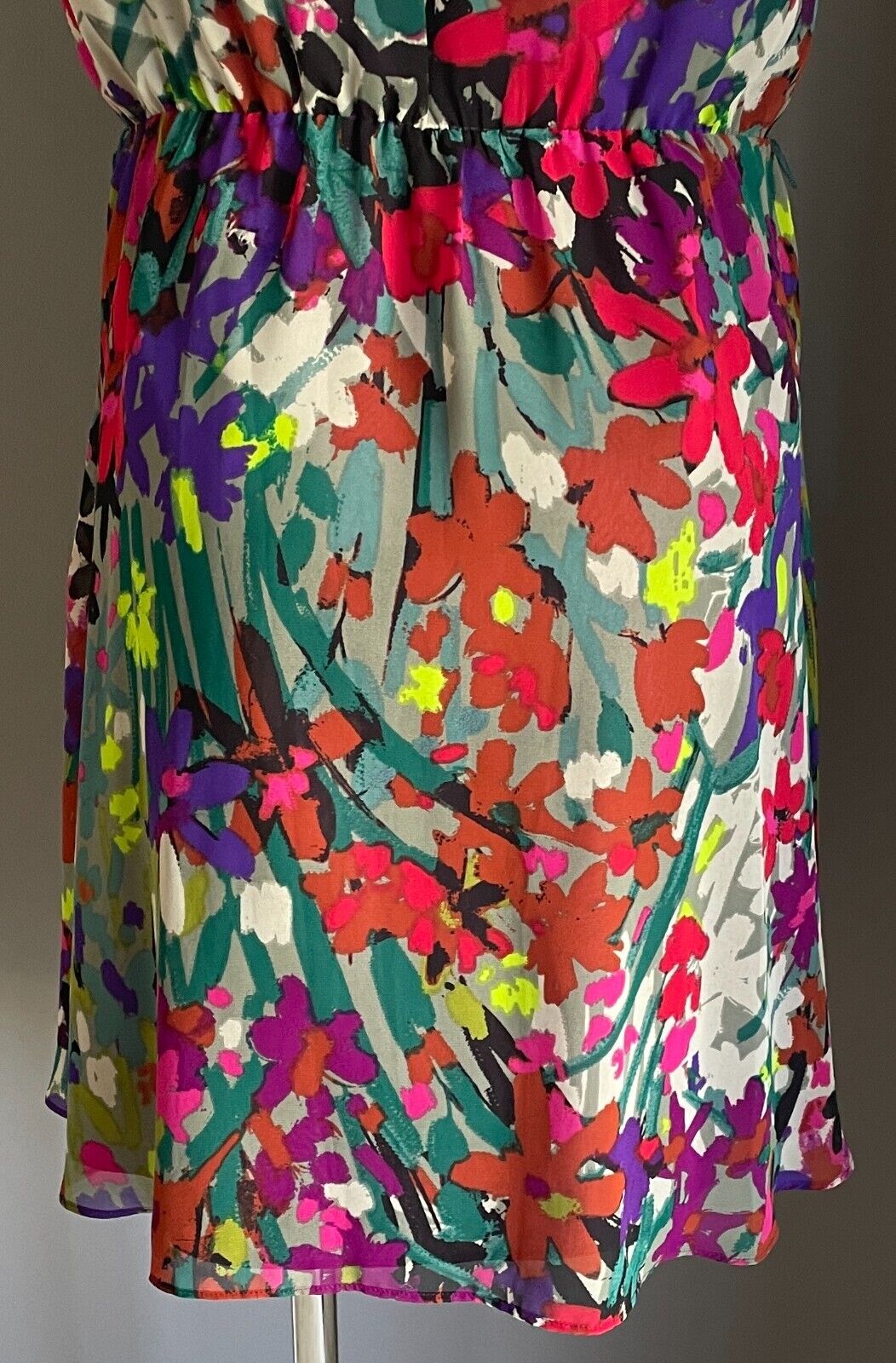 NINE &CO Watercolour Print Sleeveless Ruffle Trim Elastic Waist Dress Size 10