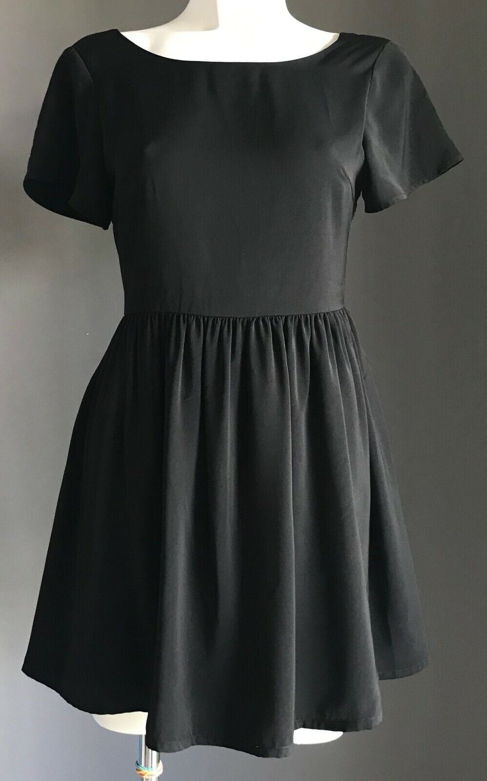 YEUZZ Fit & Flare Dress Black Short Sleeve Slit Back Ladies  Size L 10
