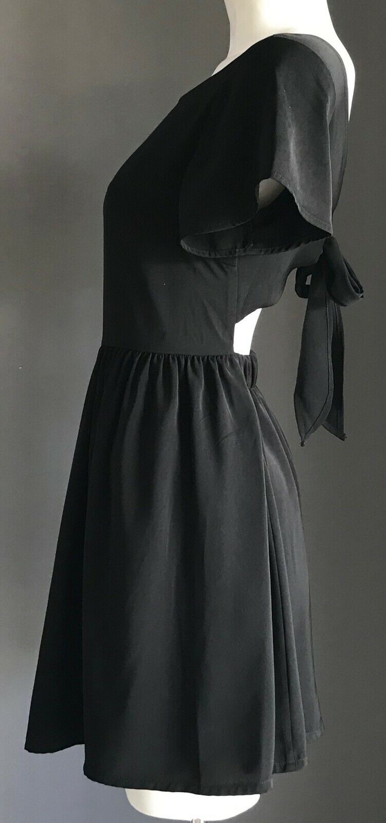 YEUZZ Fit & Flare Dress Black Short Sleeve Slit Back Ladies  Size L 10