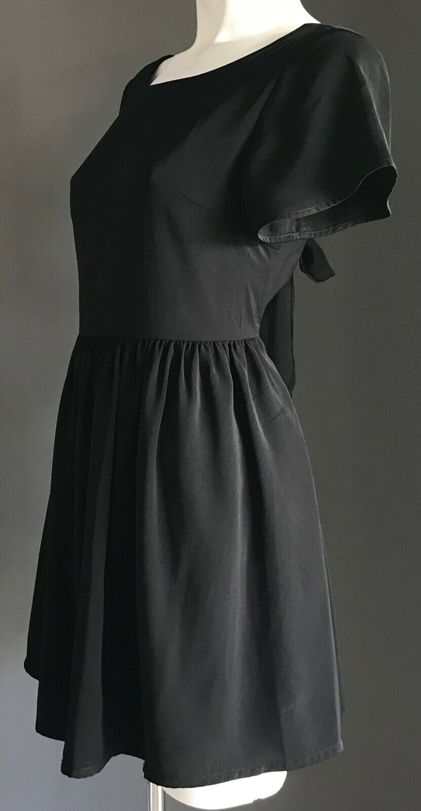 YEUZZ Fit & Flare Dress Black Short Sleeve Slit Back Ladies  Size L 10