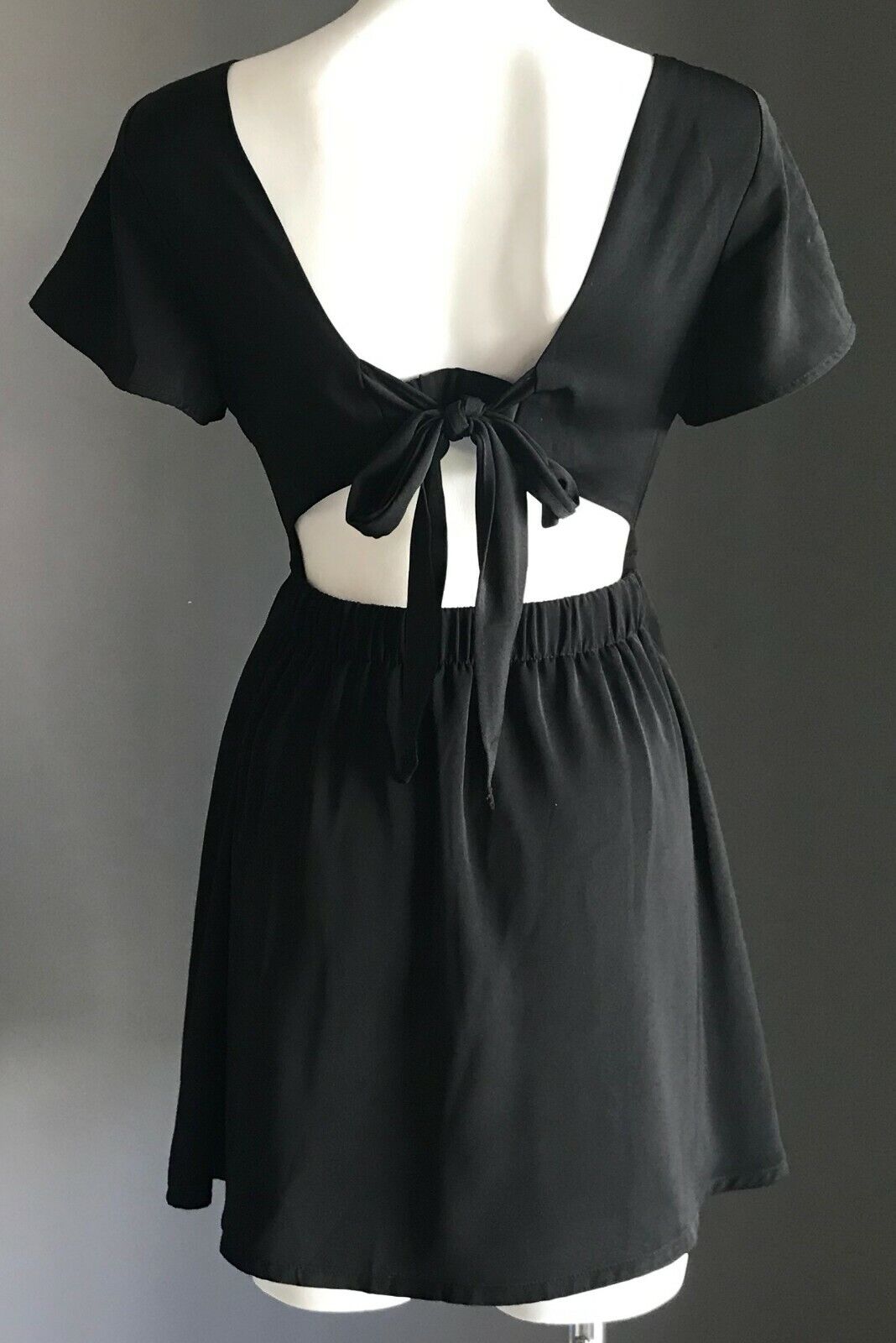 YEUZZ Fit & Flare Dress Black Short Sleeve Slit Back Ladies  Size L 10