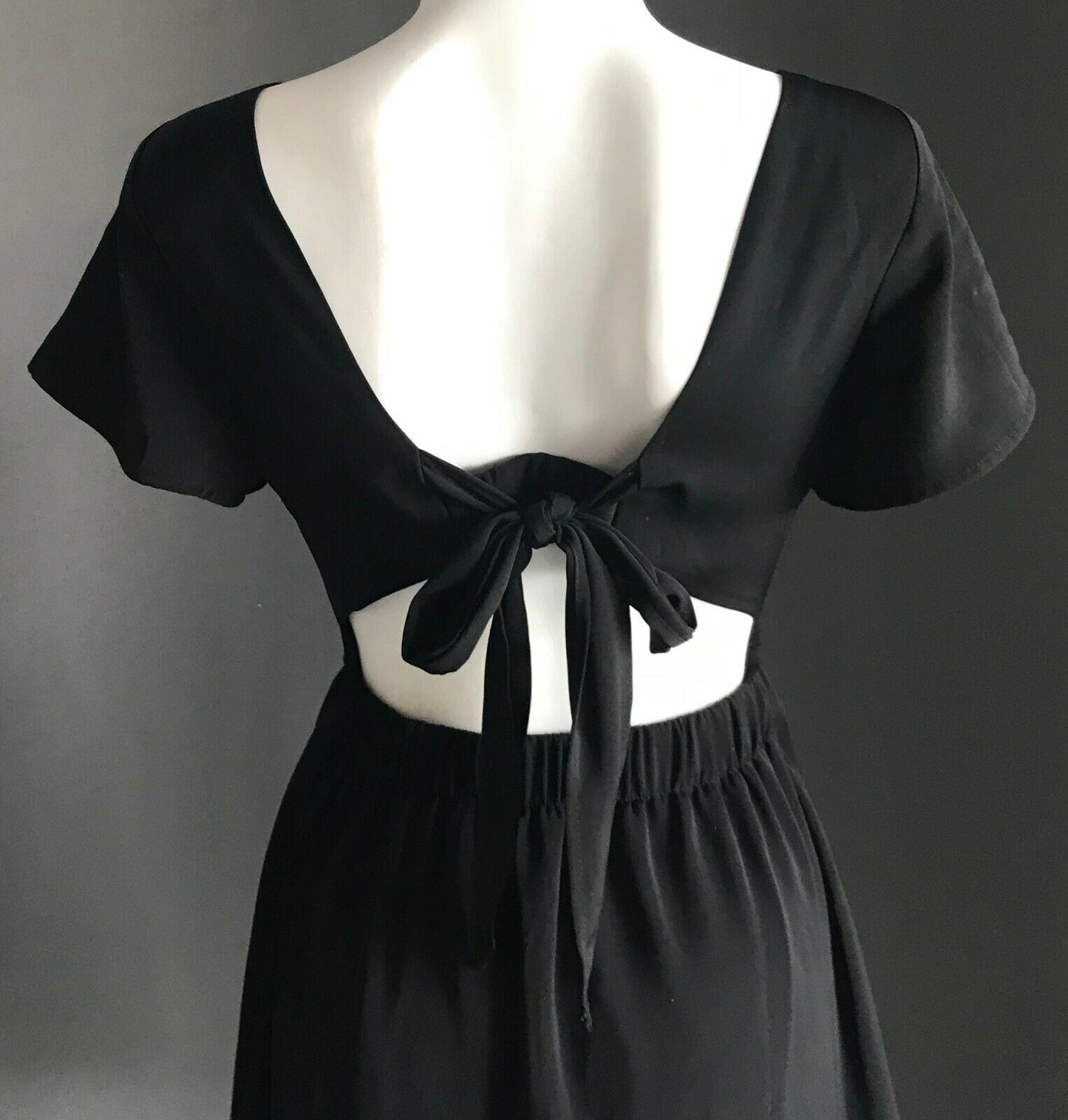 YEUZZ Fit & Flare Dress Black Short Sleeve Slit Back Ladies  Size L 10