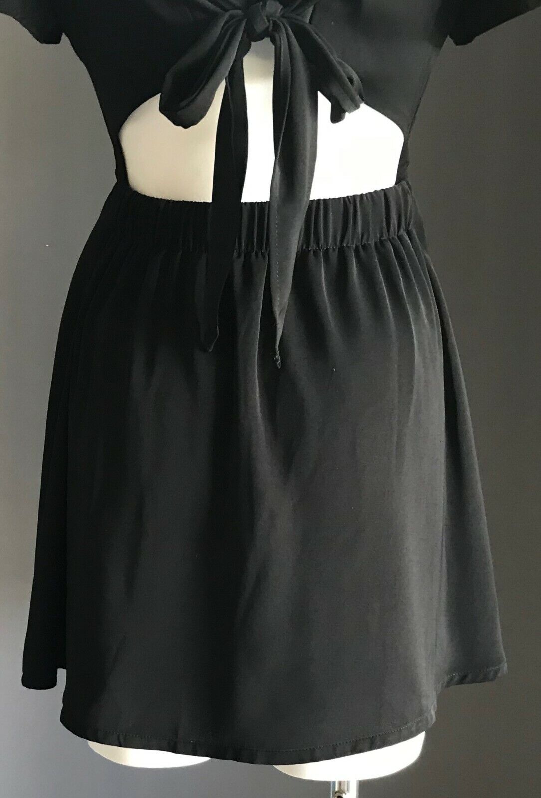 YEUZZ Fit & Flare Dress Black Short Sleeve Slit Back Ladies  Size L 10