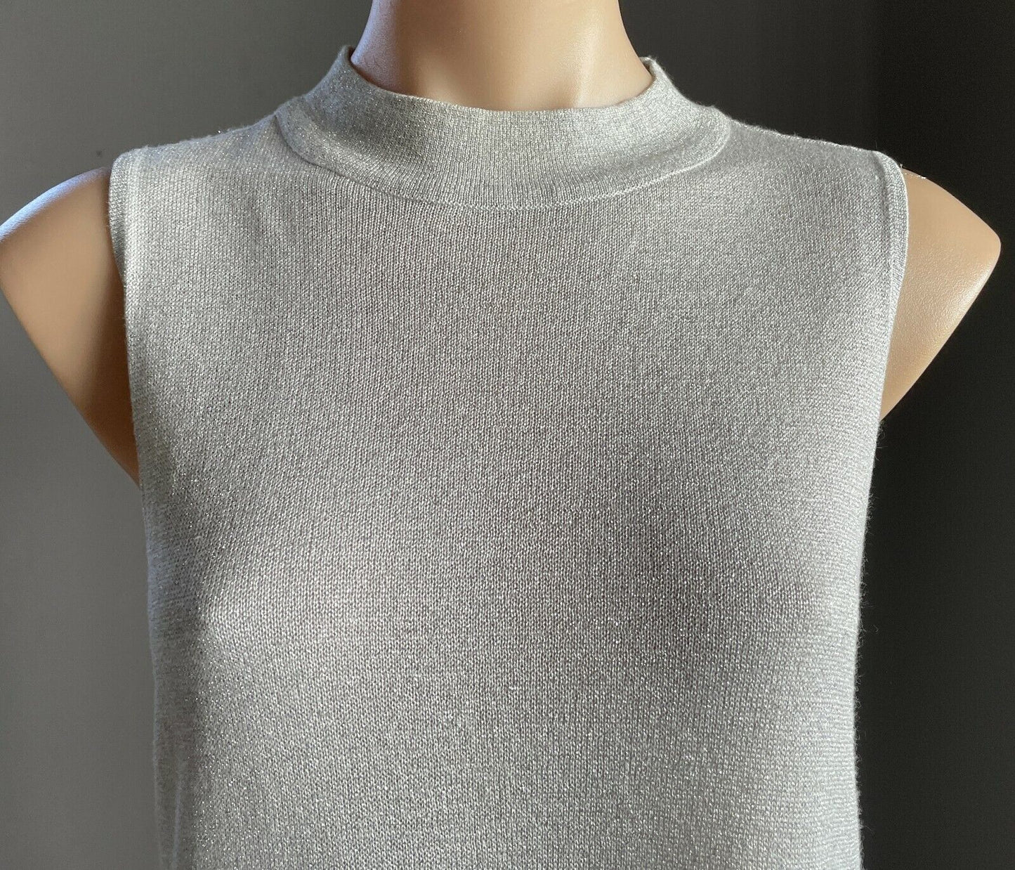 TOKITO Stretch Top Silver Glitter Sleeveless High Neck Blouse Size 16