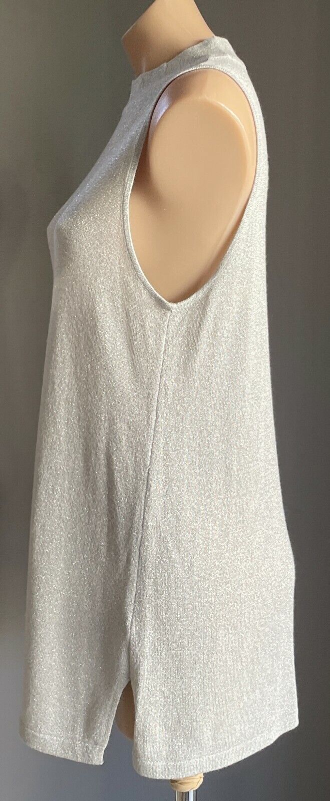 TOKITO Stretch Top Silver Glitter Sleeveless High Neck Blouse Size 16