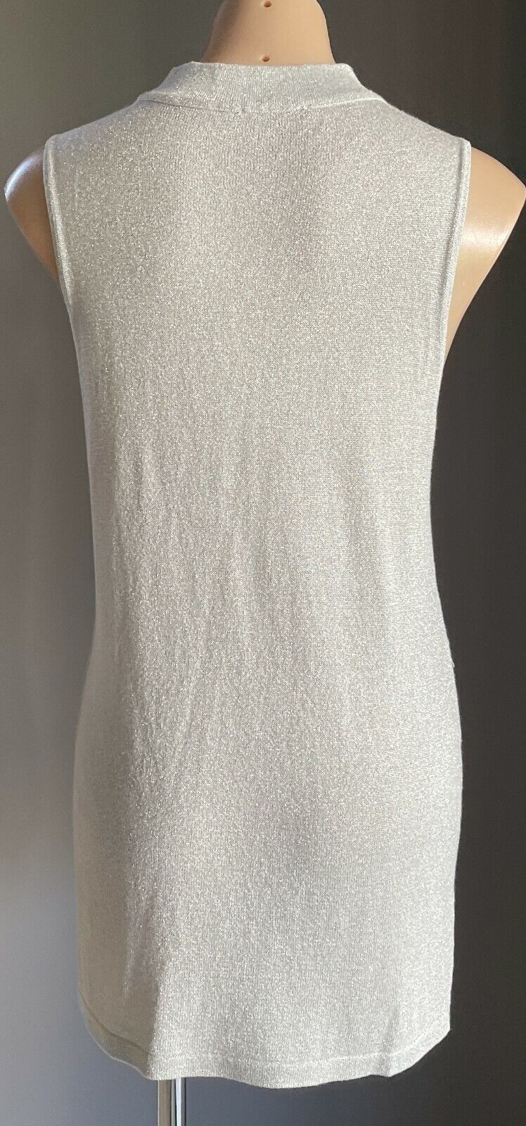 TOKITO Stretch Top Silver Glitter Sleeveless High Neck Blouse Size 16