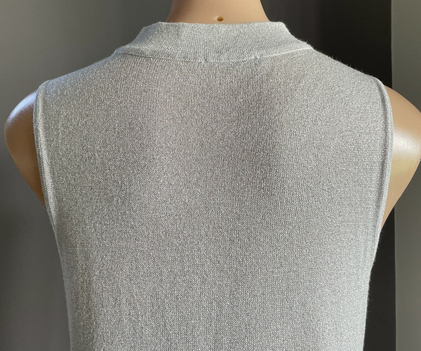 TOKITO Stretch Top Silver Glitter Sleeveless High Neck Blouse Size 16