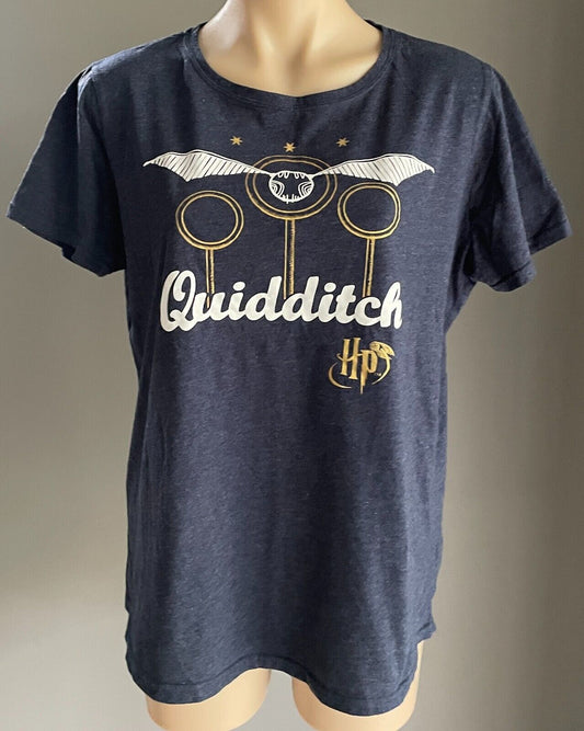 HARRY POTTER T Shirt "Quidditch" Blue Marle Print Short Sleeve Top Tee Sz 16