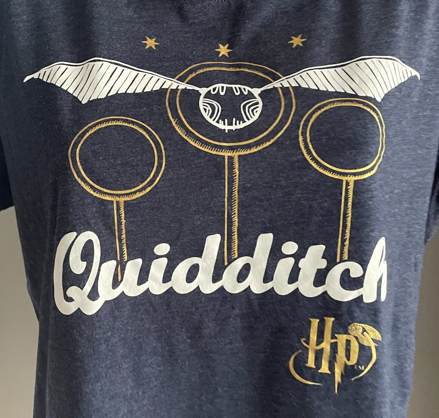 HARRY POTTER T Shirt "Quidditch" Blue Marle Print Short Sleeve Top Tee Sz 16