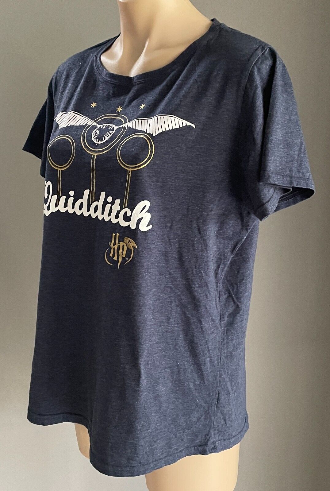 HARRY POTTER T Shirt "Quidditch" Blue Marle Print Short Sleeve Top Tee Sz 16