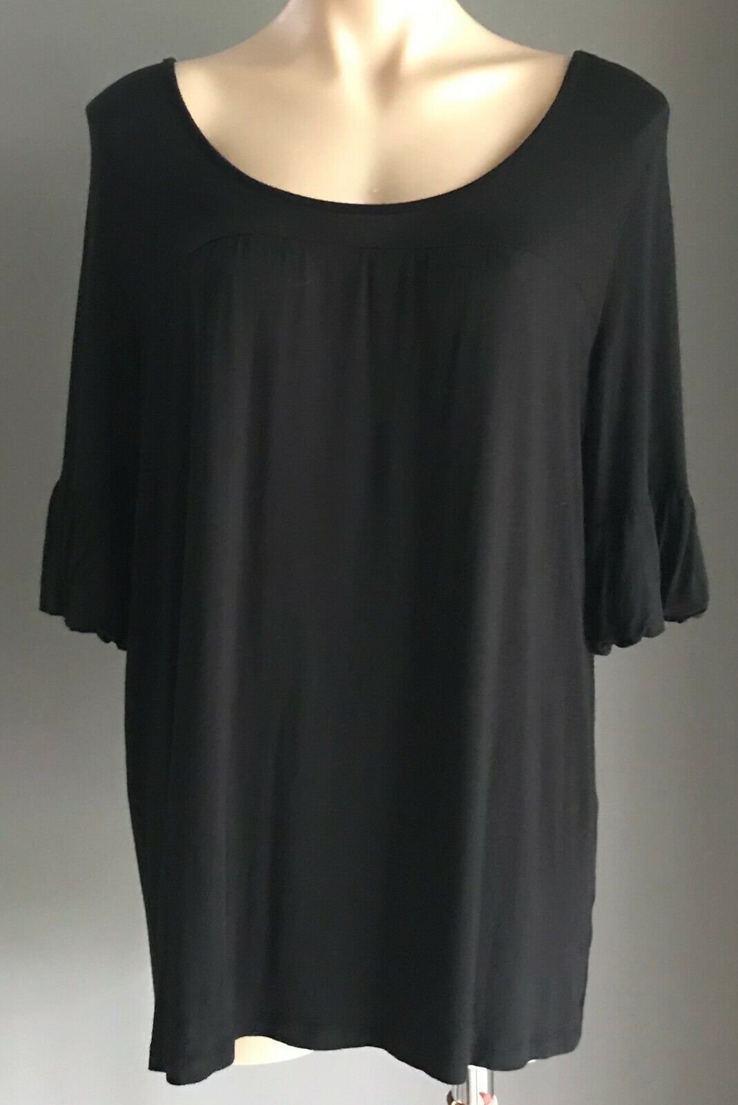 NOW Black Top Short Trumpet Sleeve Stretch Tee Blouse Ladies Size 16