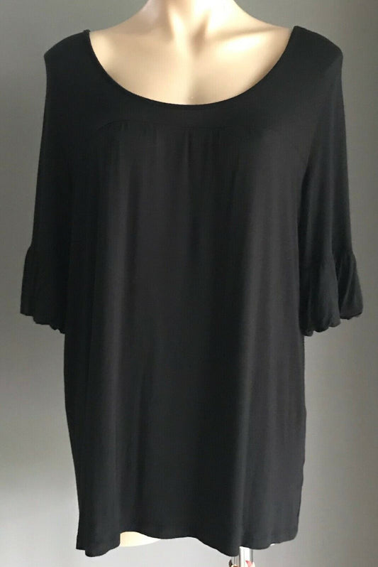NOW Black Top Short Trumpet Sleeve Stretch Tee Blouse Ladies Size 16