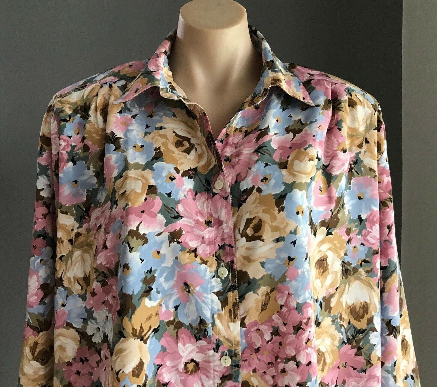STUDIO DESIGN Blouse Long Sleeve Floral Print Top Shoulder Pads Ladies Size 16