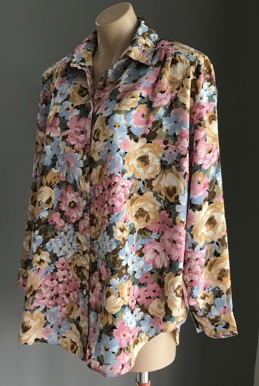 STUDIO DESIGN Blouse Long Sleeve Floral Print Top Shoulder Pads Ladies Size 16