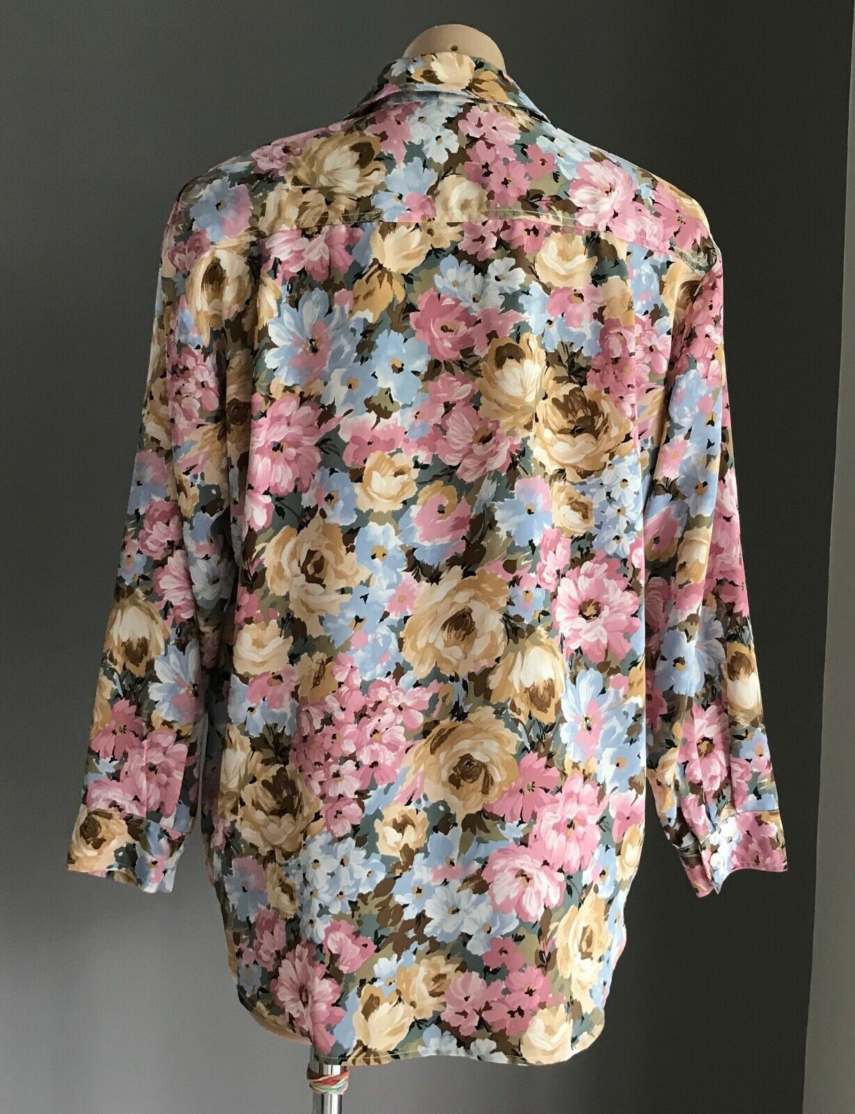 STUDIO DESIGN Blouse Long Sleeve Floral Print Top Shoulder Pads Ladies Size 16