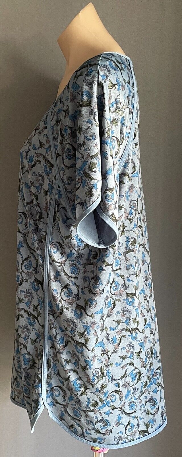 SES Top Stretch Shades of Blue Khaki Brown Black Floral Short Sleeve Size 16