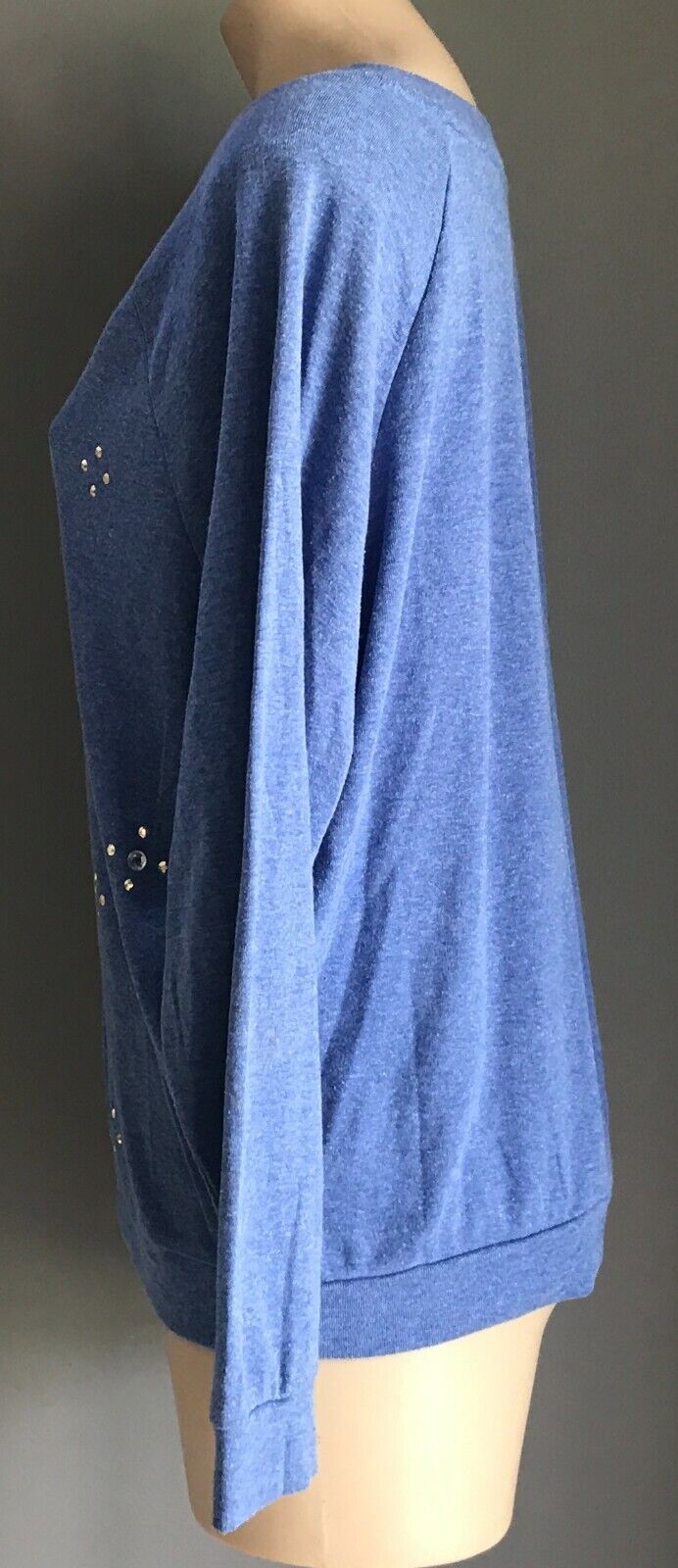 NOW Top Blue Wash Long Sleeve Blouse w Stud & Crystal Trim Ladies Plus Size 16