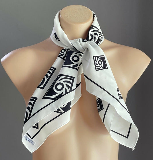 FRESCA Neck SCARF Vintage Square White & Black Wrap Neckerchief 68x73cm NEW
