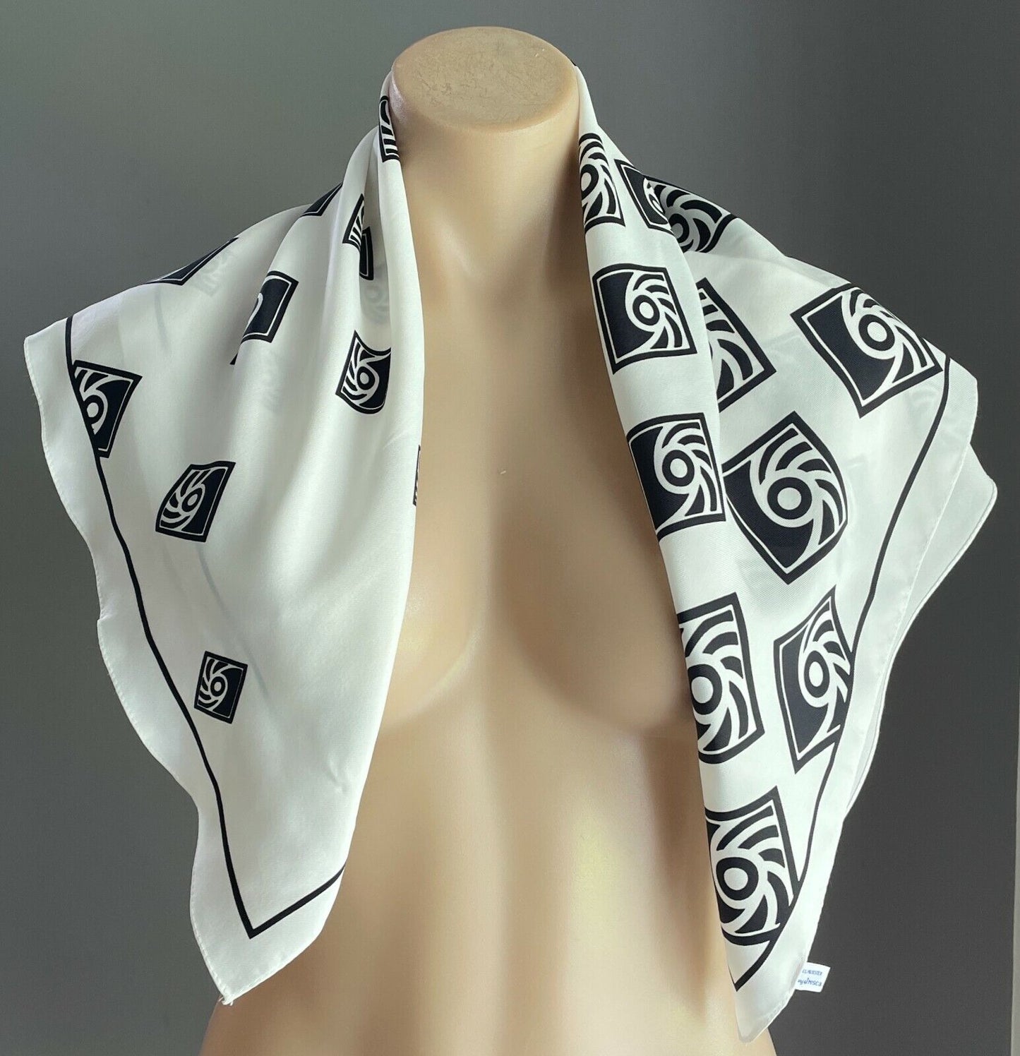 FRESCA Neck SCARF Vintage Square White & Black Wrap Neckerchief 68x73cm NEW
