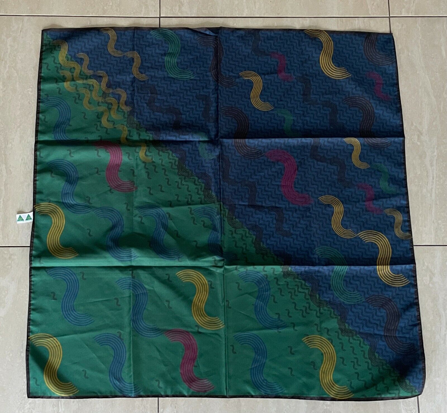 Neck SCARF Neckerchief Australian Made 69cm Green Blue Gold Burgundy Swirl NEW