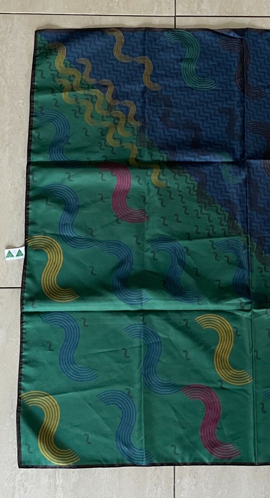 Neck SCARF Neckerchief Australian Made 69cm Green Blue Gold Burgundy Swirl NEW