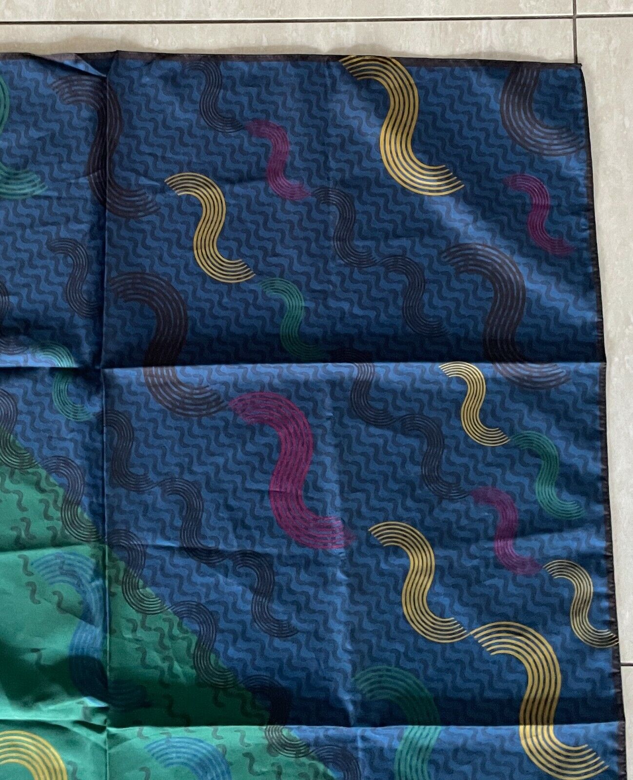 Neck SCARF Neckerchief Australian Made 69cm Green Blue Gold Burgundy Swirl NEW
