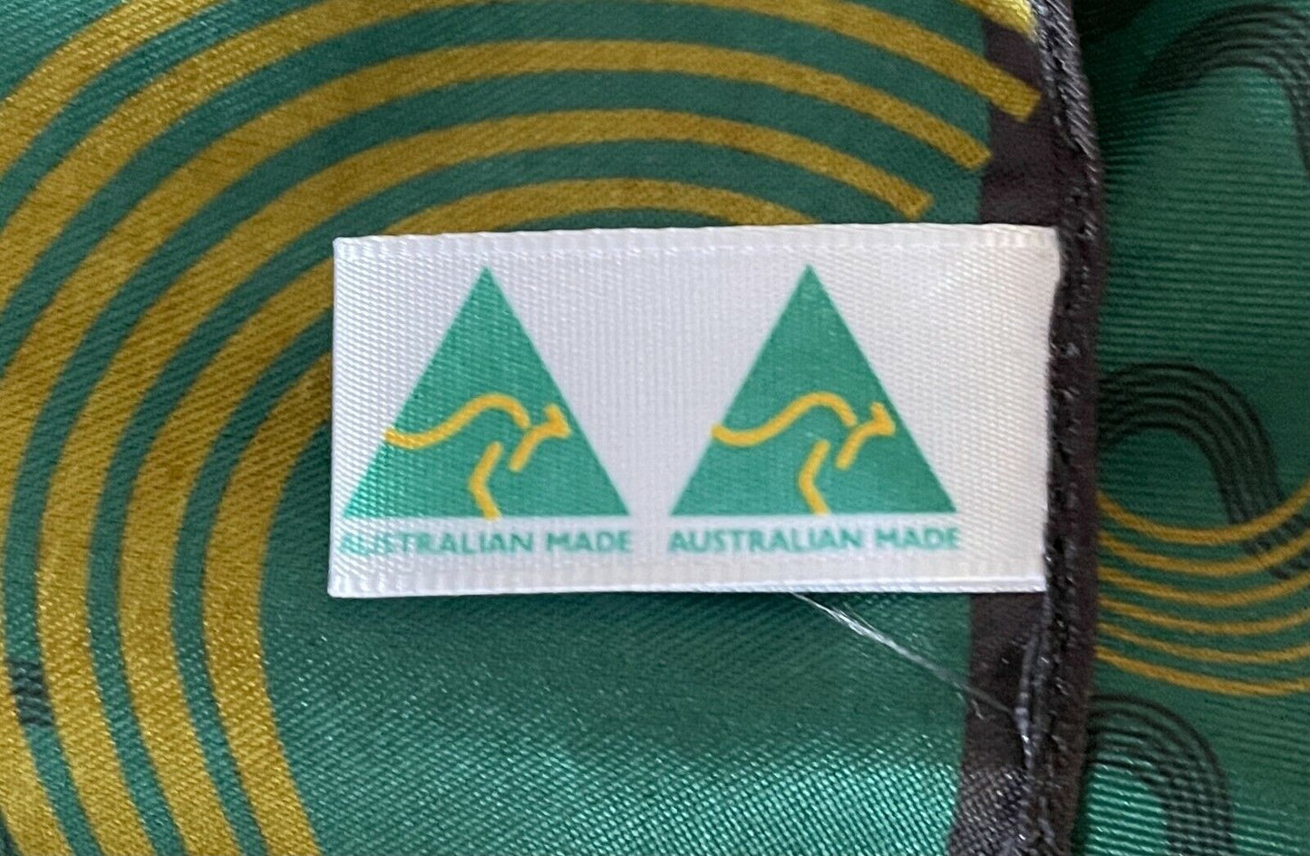 Neck SCARF Neckerchief Australian Made 69cm Green Blue Gold Burgundy Swirl NEW