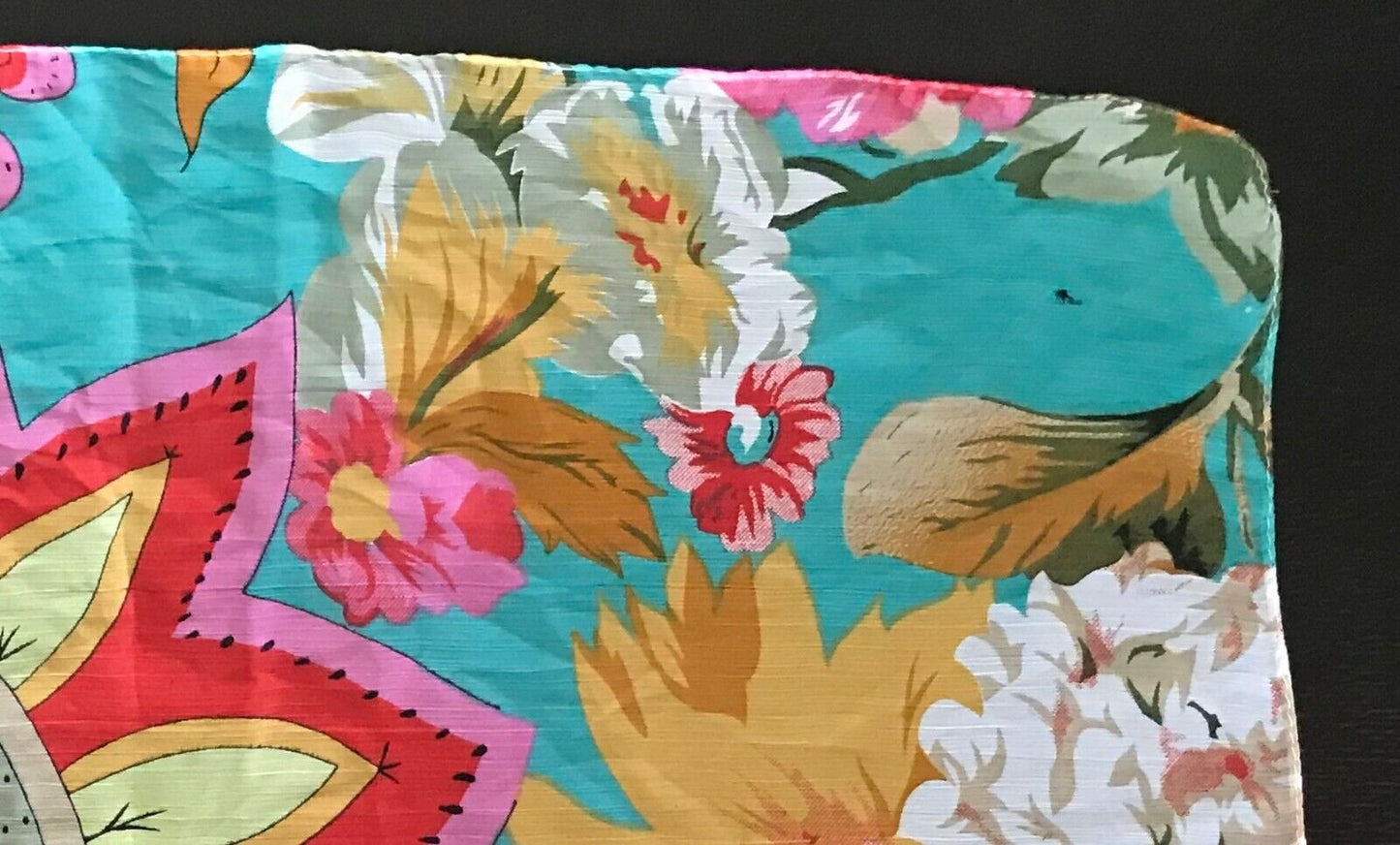 Neck SCARF Neckerchief Square Semi Sheer Bright MultiColoured Floral Teal 48cm