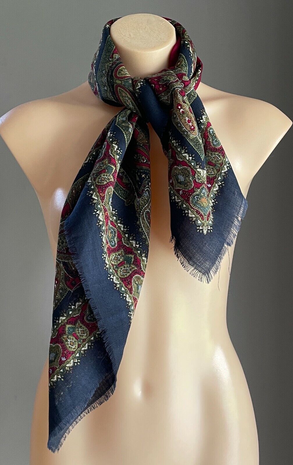 Square Neck SCARF Navy Burgundy Multi Colour Paisley Large Shawl Wrap NEW