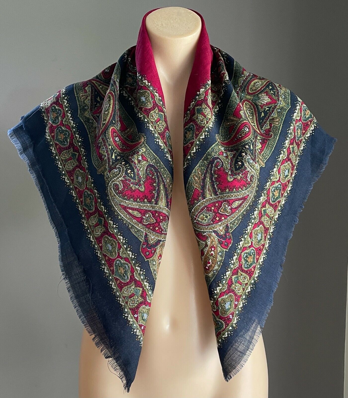 Square Neck SCARF Navy Burgundy Multi Colour Paisley Large Shawl Wrap NEW