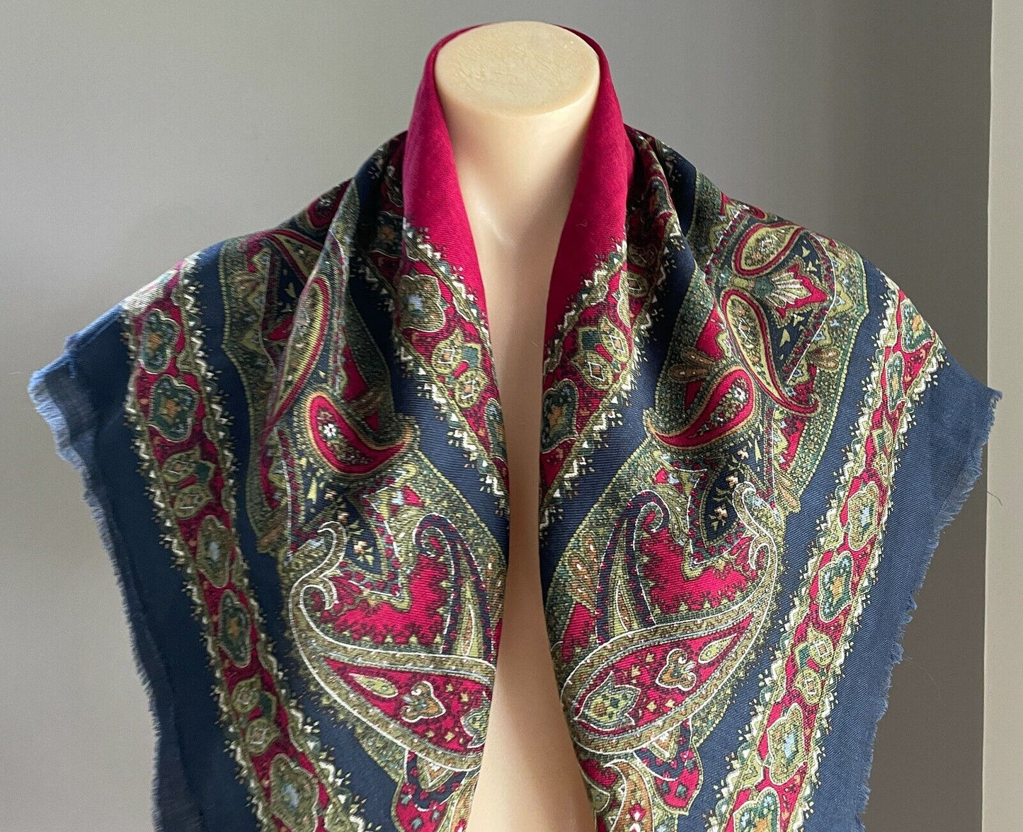 Square Neck SCARF Navy Burgundy Multi Colour Paisley Large Shawl Wrap NEW