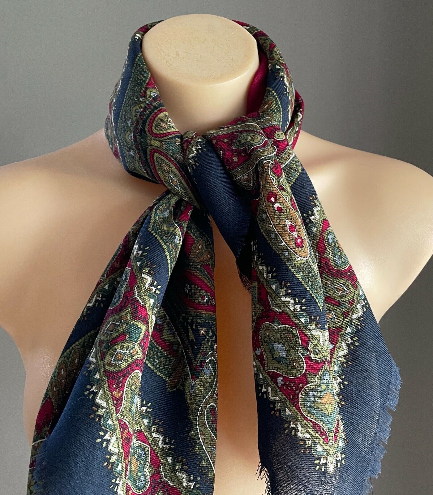 Square Neck SCARF Navy Burgundy Multi Colour Paisley Large Shawl Wrap NEW