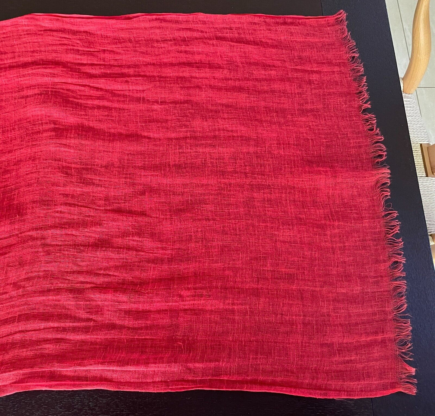 Neck SCARF  Red Lightweight Semi Sheer Shawl Rectangle Fringe Trim 61 x 208cm