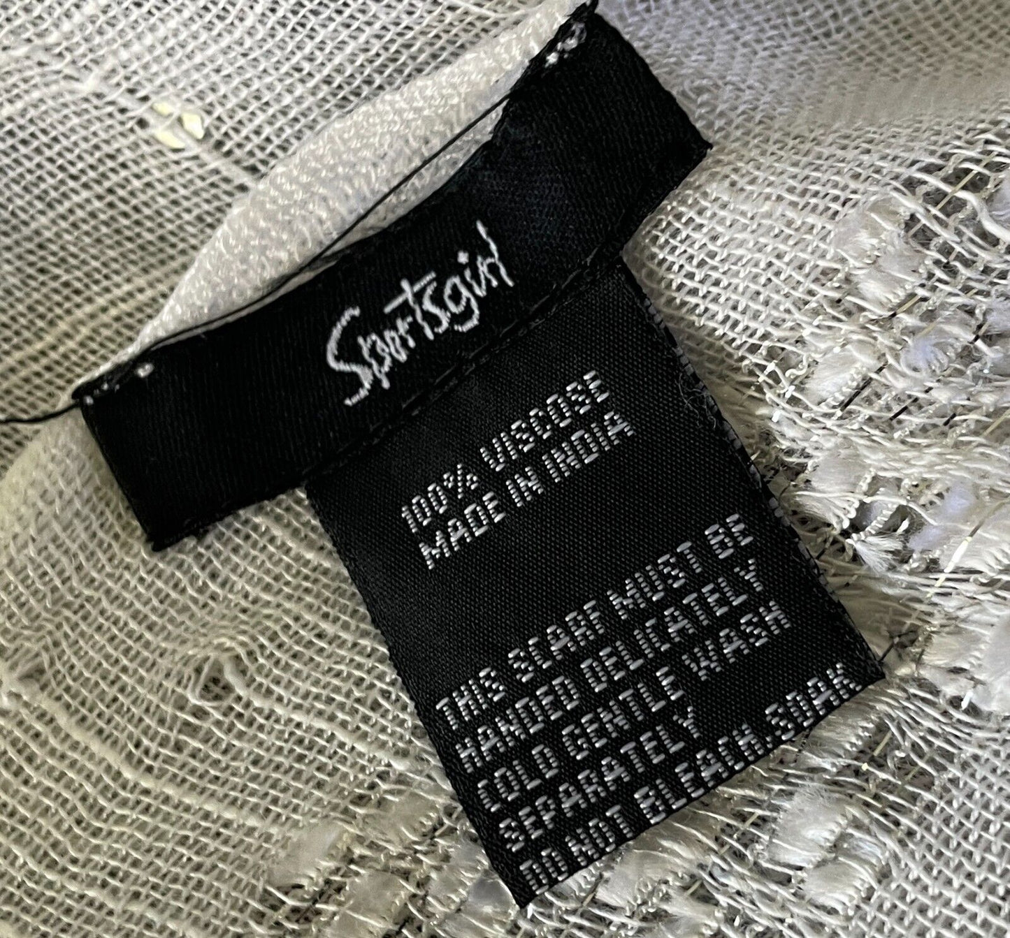 SPORTSGIRL Neck SCARF  White Silver Lurex Shawl Rectangle Glitter 53x186cm NEW
