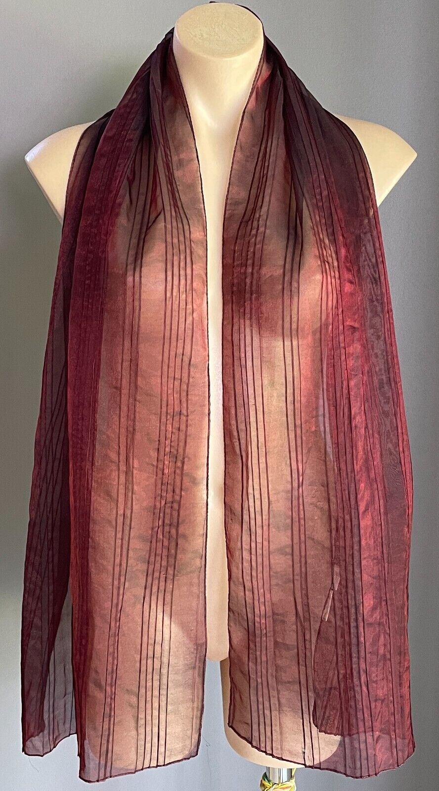 Neck SCARF Burgundy Iridescent Textured Organza Shawl Rectangle Crease Pleated